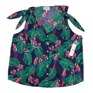 Draper James X ELOQUII Cotton Button-Down Top Sleeveless Parrots Tropical 18 NWT